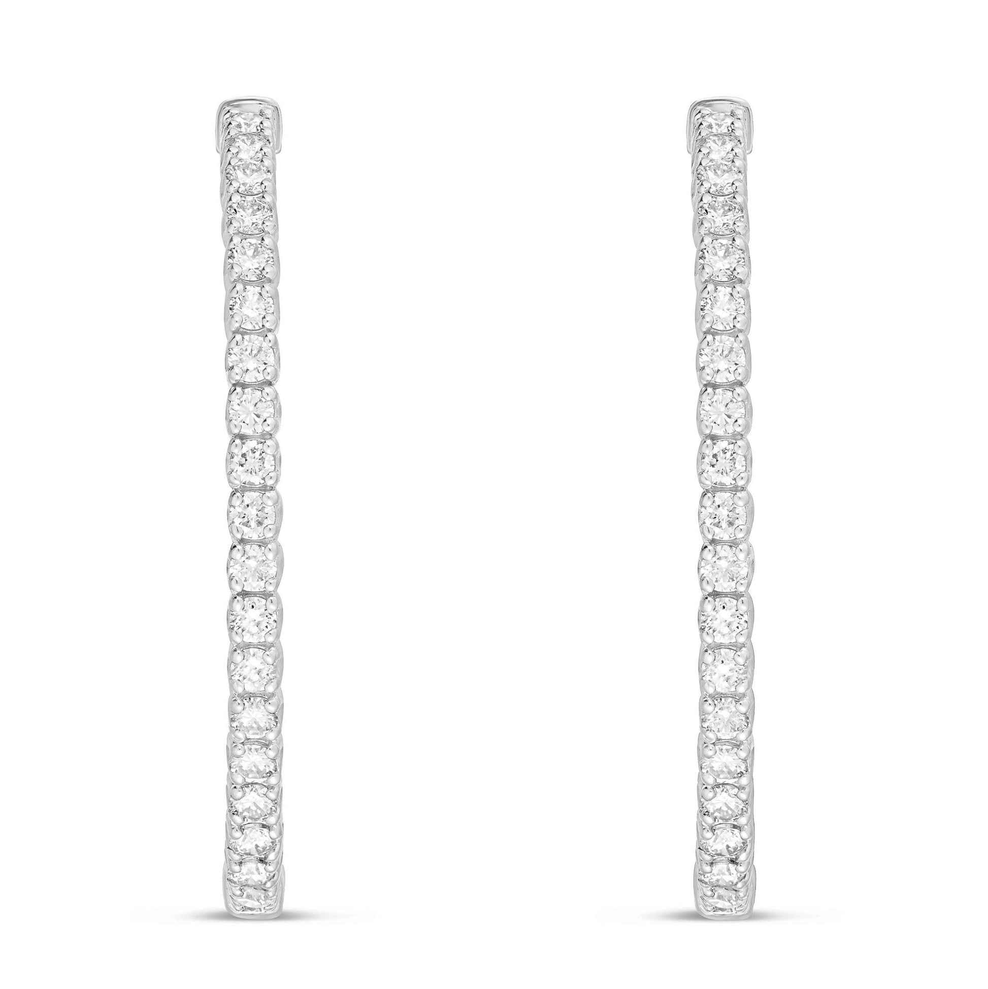 Diamond Oval Inside-out Hoops, 1.5" - Shyne Jewelers White Gold Shyne Jewelers