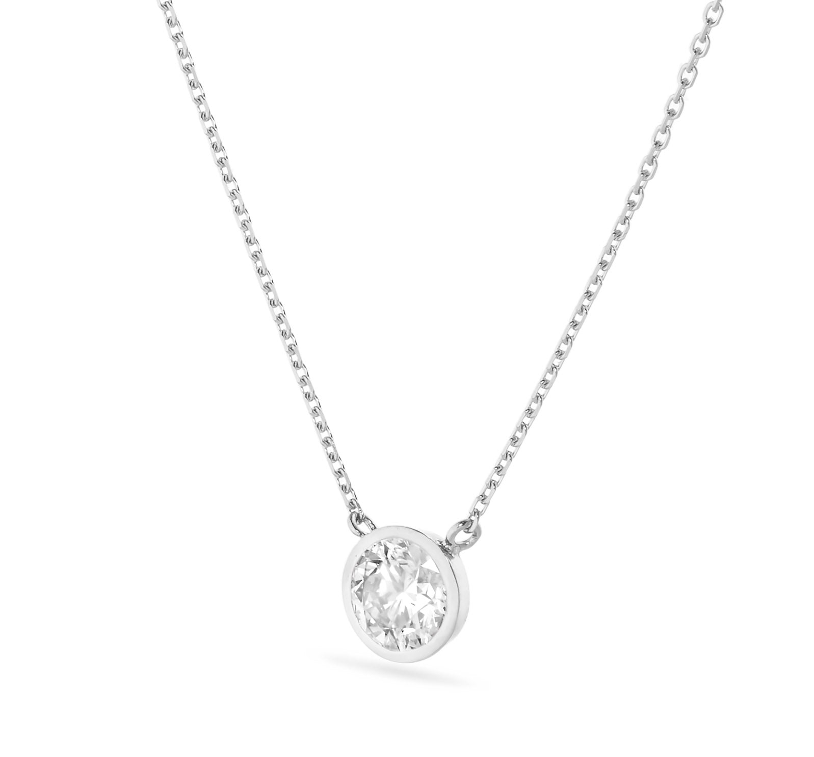 Diamond Solitaire Bezel Necklace - Shyne Jewelers White Gold Shyne Jewelers