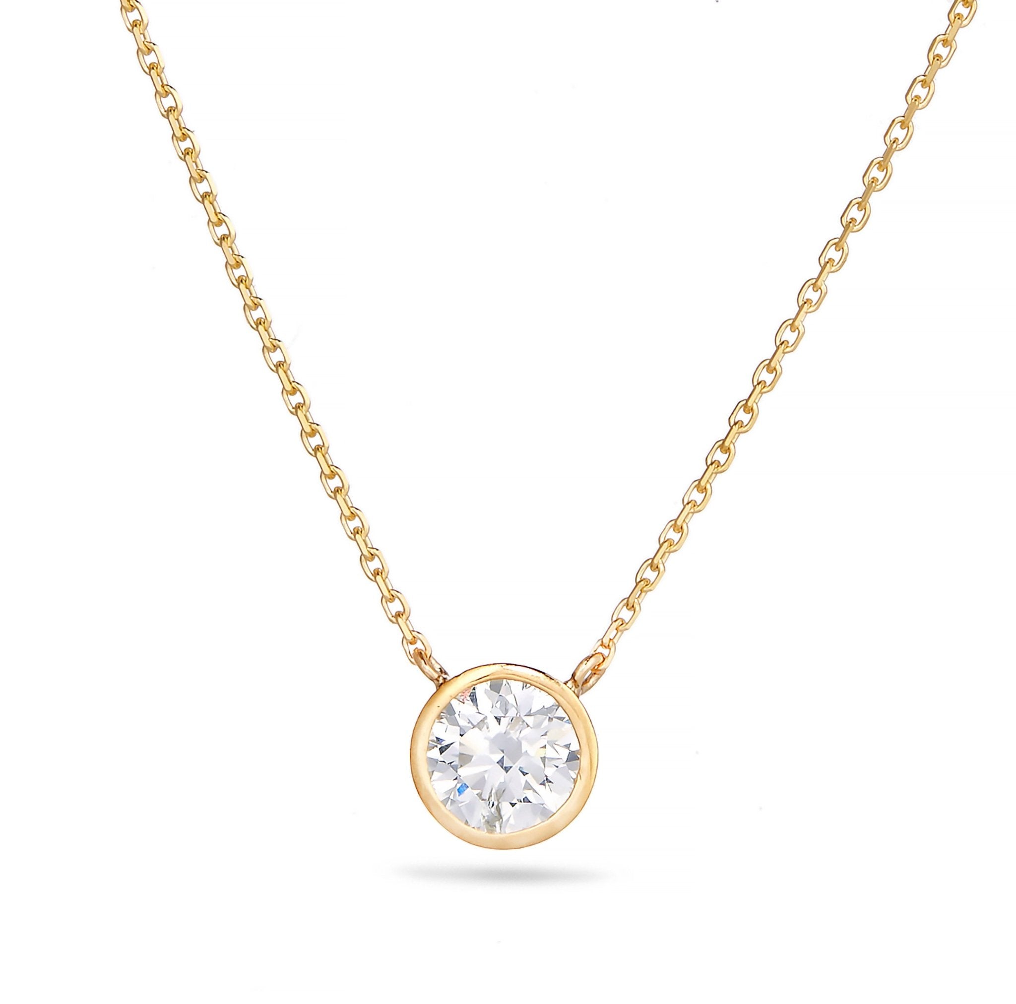 14K Gold 0.15ct Diamond Solitaire Bezel Necklace Shyne Jewelers™