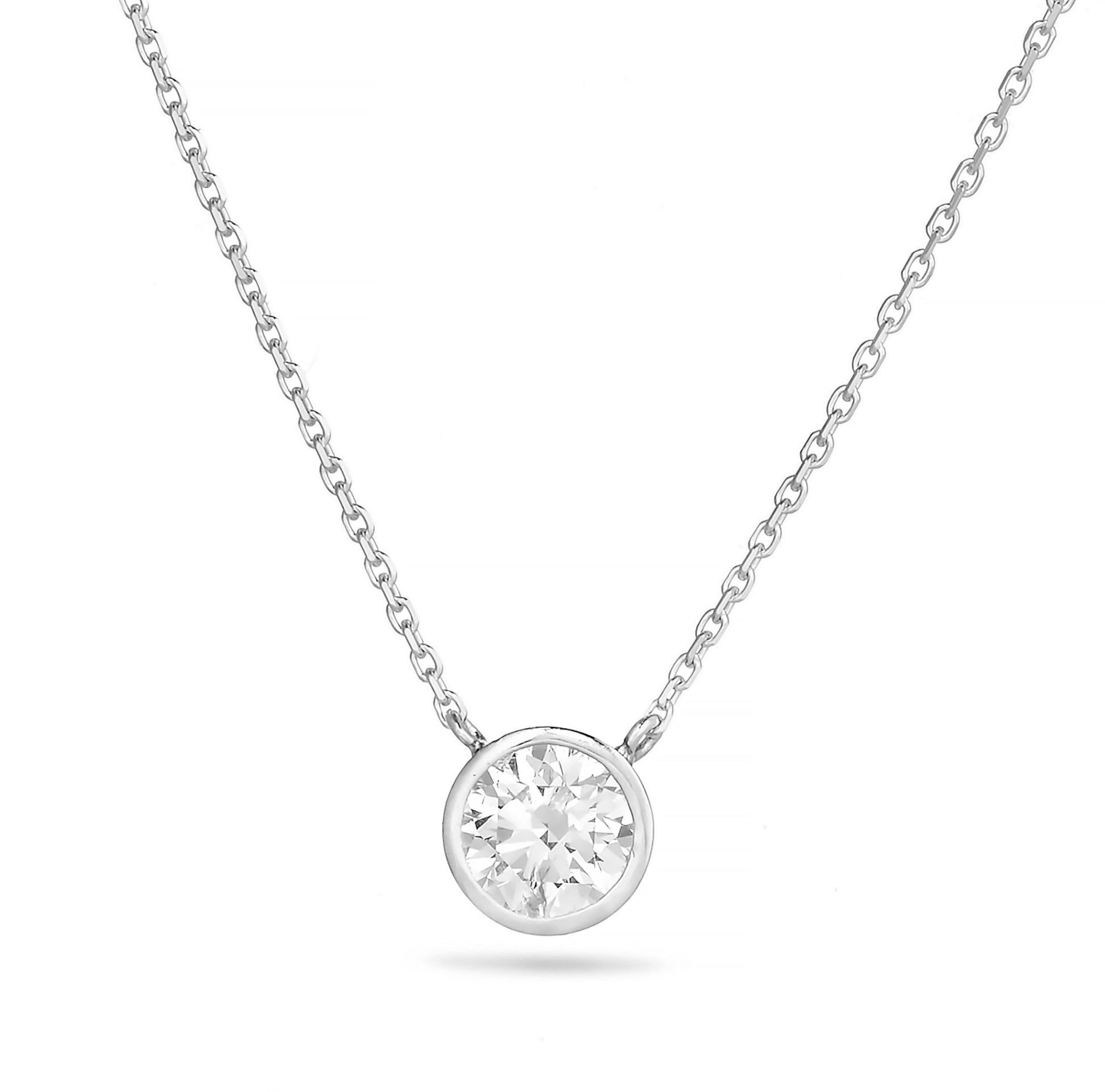 Diamond Solitaire Bezel Necklace - Shyne Jewelers White Gold Shyne Jewelers