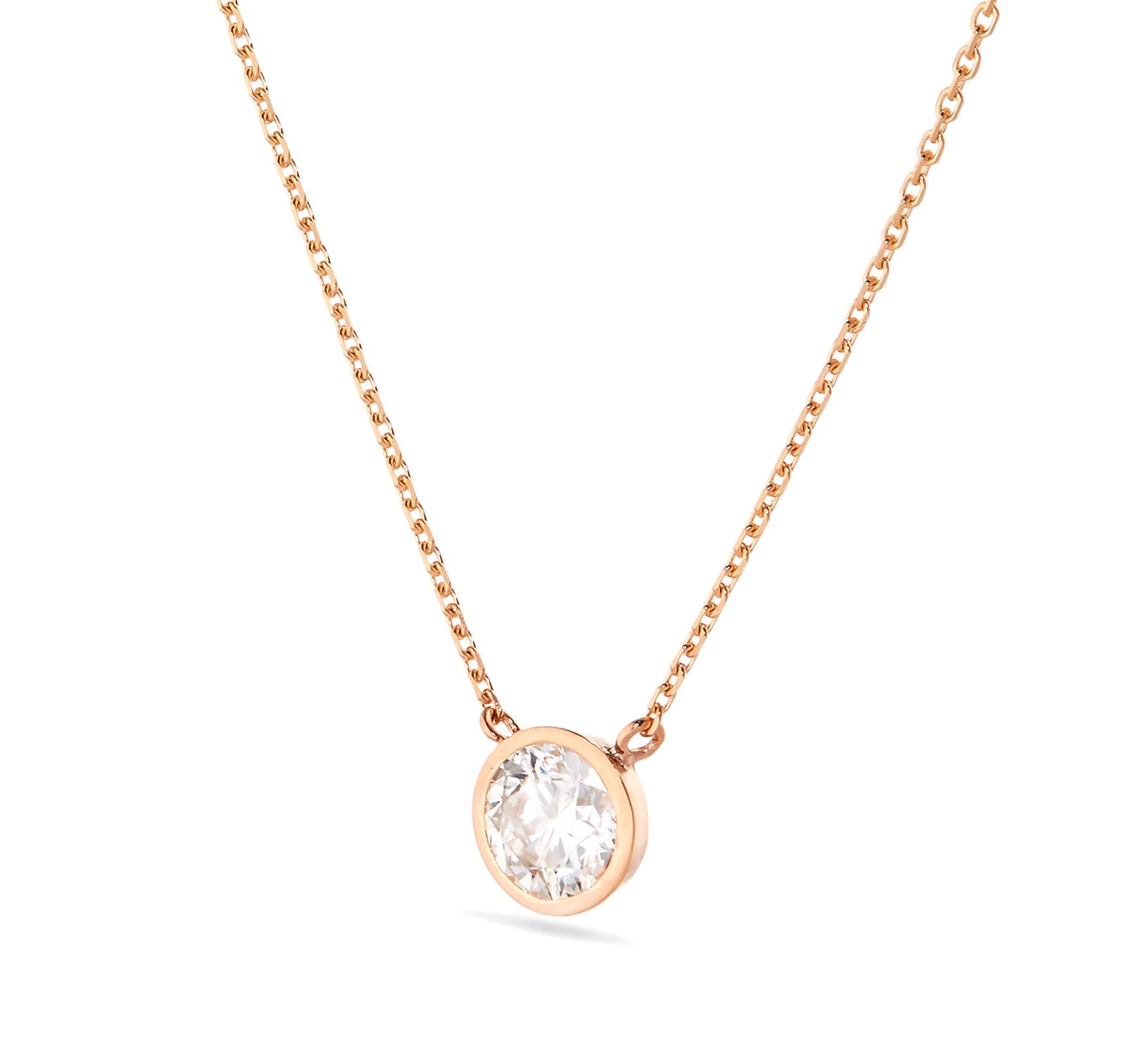 Diamond Solitaire Bezel Necklace - Shyne Jewelers Rose Gold Shyne Jewelers