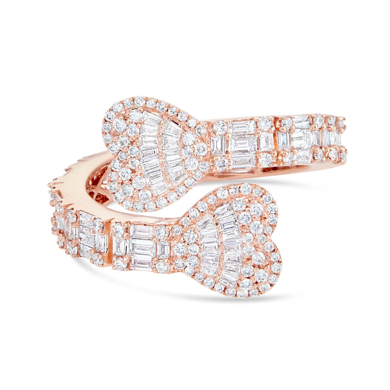 Double Heart Baguette Wrap Ring - Shyne Jewelers 130-00146 5 Rose Gold Shyne Jewelers