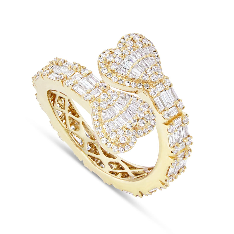 Double Heart Baguette Wrap Ring - Shyne Jewelers 130-00146 5 Yellow Gold Shyne Jewelers