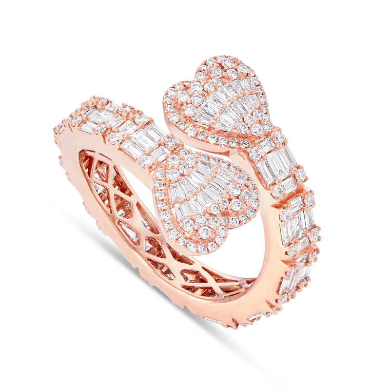 Double Heart Baguette Wrap Ring - Shyne Jewelers 130-00146 5 Rose Gold Shyne Jewelers