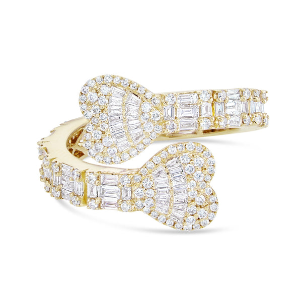 Double Heart Baguette Wrap Ring - Shyne Jewelers 130-00146 5 Yellow Gold Shyne Jewelers