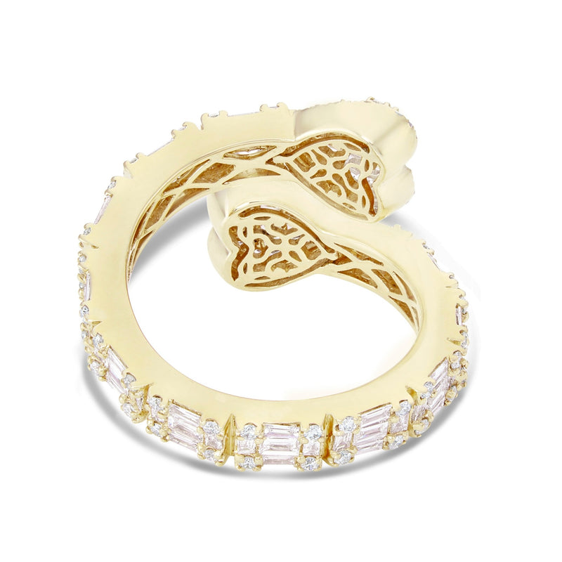 Double Heart Baguette Wrap Ring - Shyne Jewelers 130-00146 5 Yellow Gold Shyne Jewelers