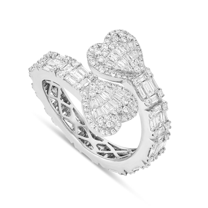 Double Heart Baguette Wrap Ring - Shyne Jewelers 130-00146 5 White Gold Shyne Jewelers