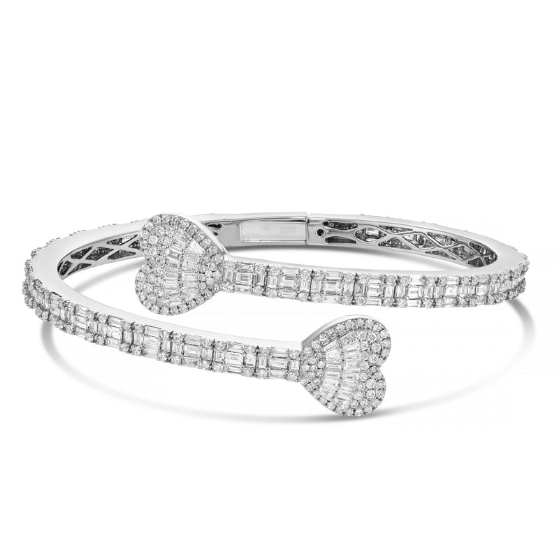 Double Heart Diamond Half Eternity Bangle - Shyne Jewelers 170-00278 White Gold Shyne Jewelers