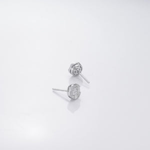 14K White Gold 0.73ct Baguette Diamond Cluster Circle Studs