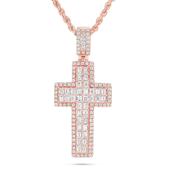 Emerald Diamond Cross Pendant - Shyne Jewelers Rose Gold Shyne Jewelers