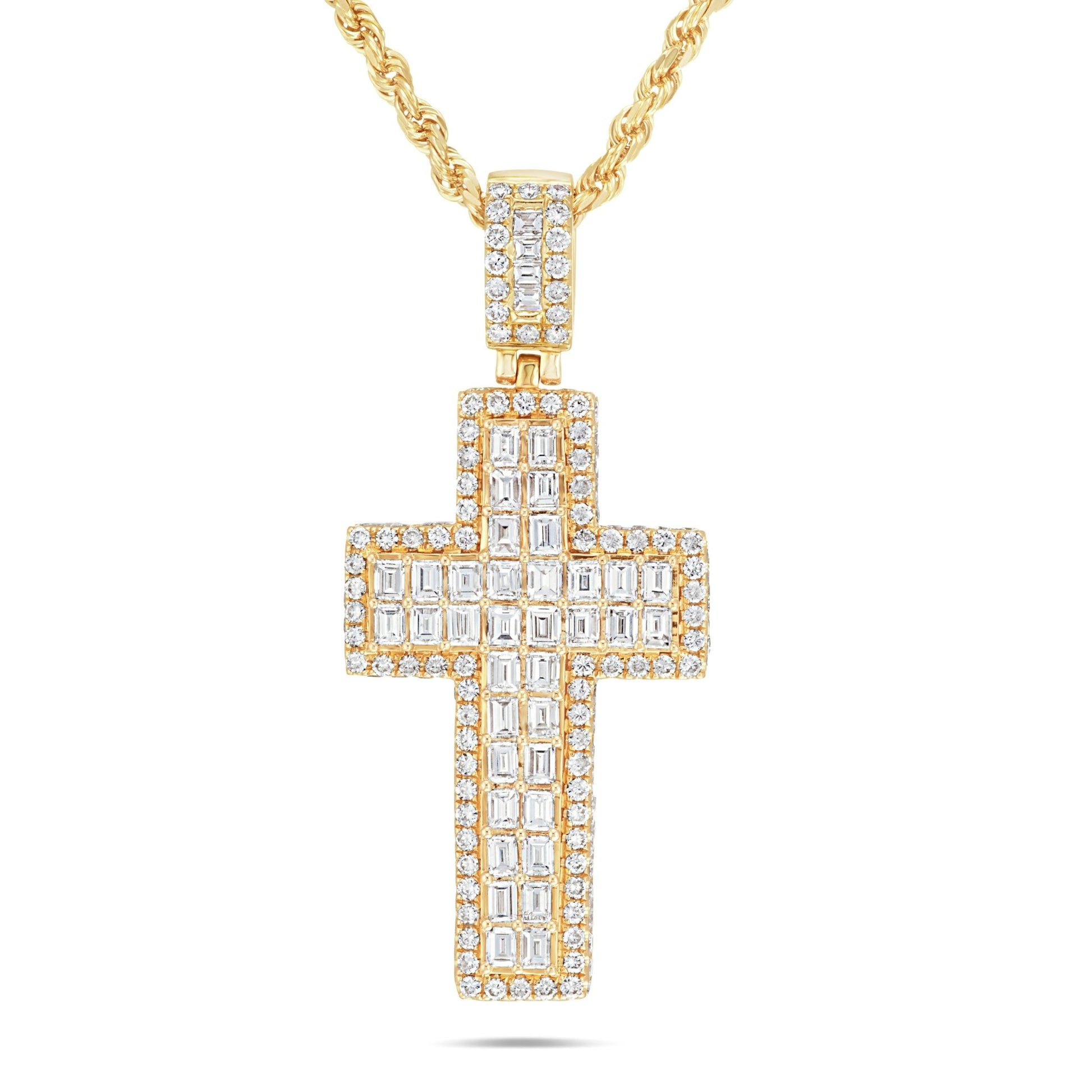 Emerald Diamond Cross Pendant - Shyne Jewelers Yellow Gold Shyne Jewelers
