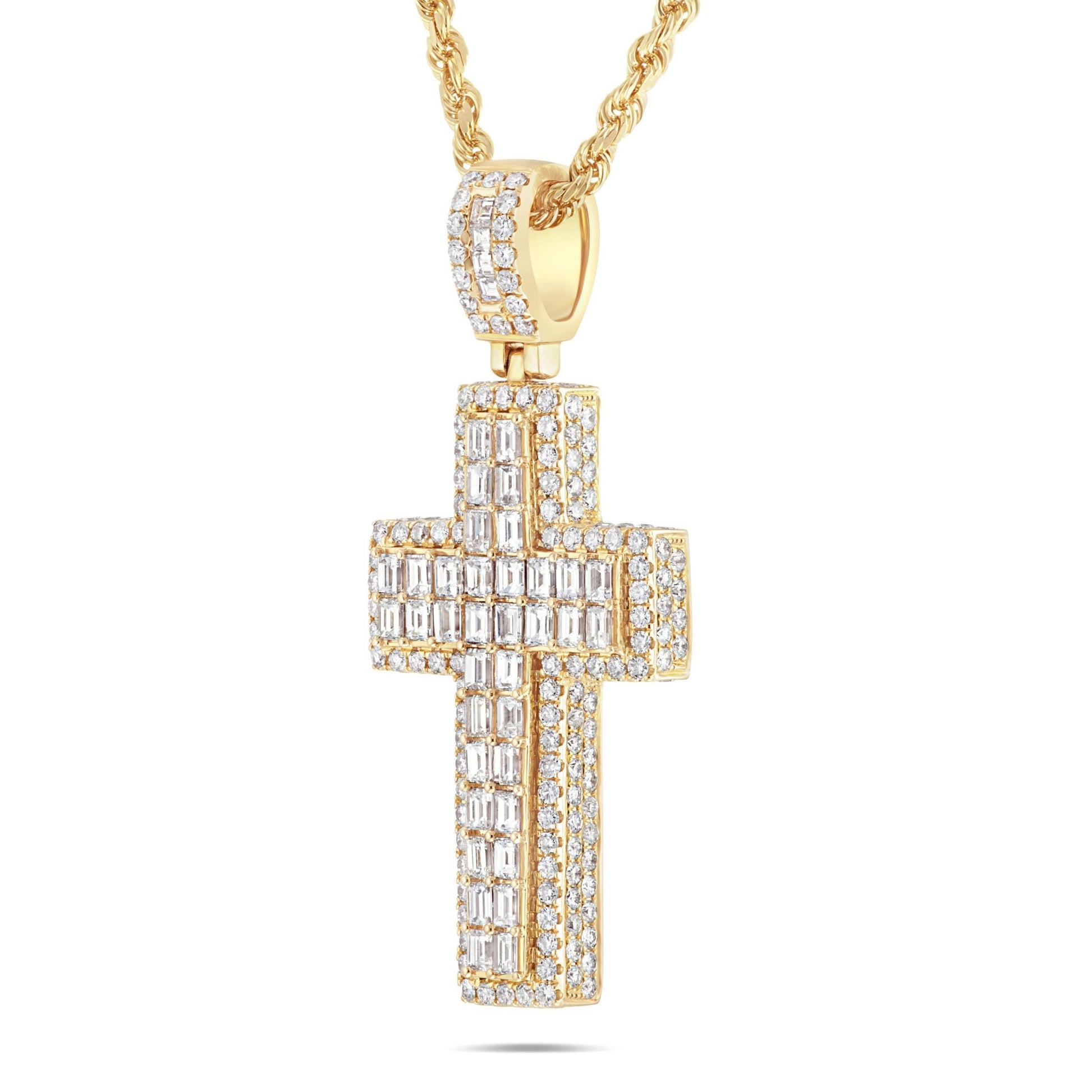 Emerald Diamond Cross Pendant - Shyne Jewelers Yellow Gold Shyne Jewelers