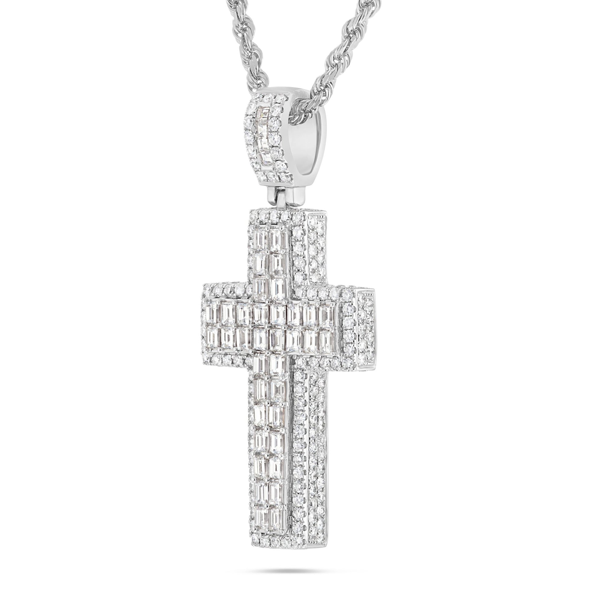 Emerald Diamond Cross Pendant - Shyne Jewelers White Gold Shyne Jewelers