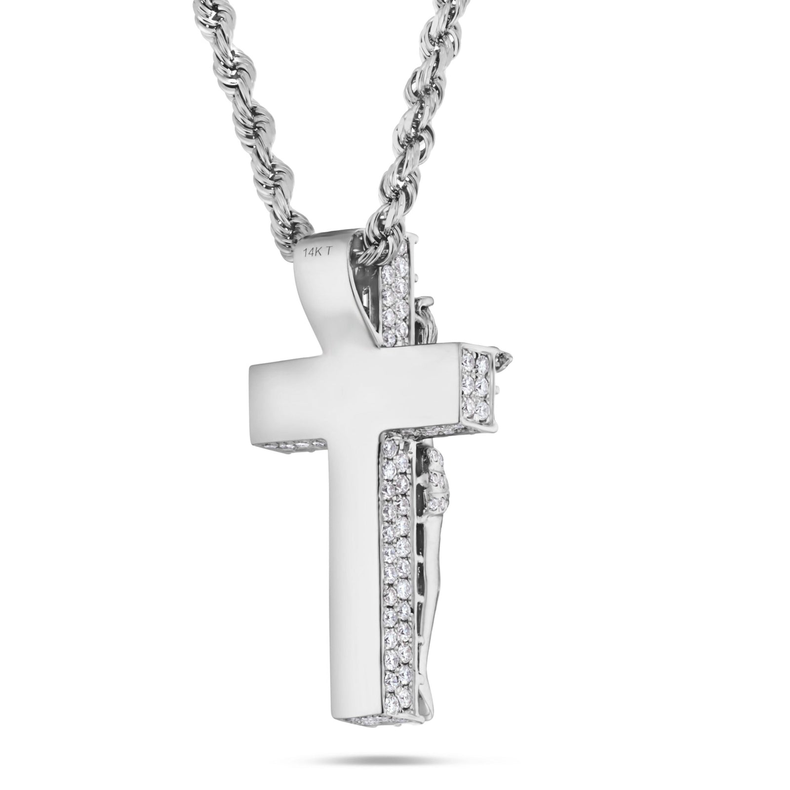 14K White Gold 5.41ct Emerald Diamond Crucifix Pendant – SHYNE