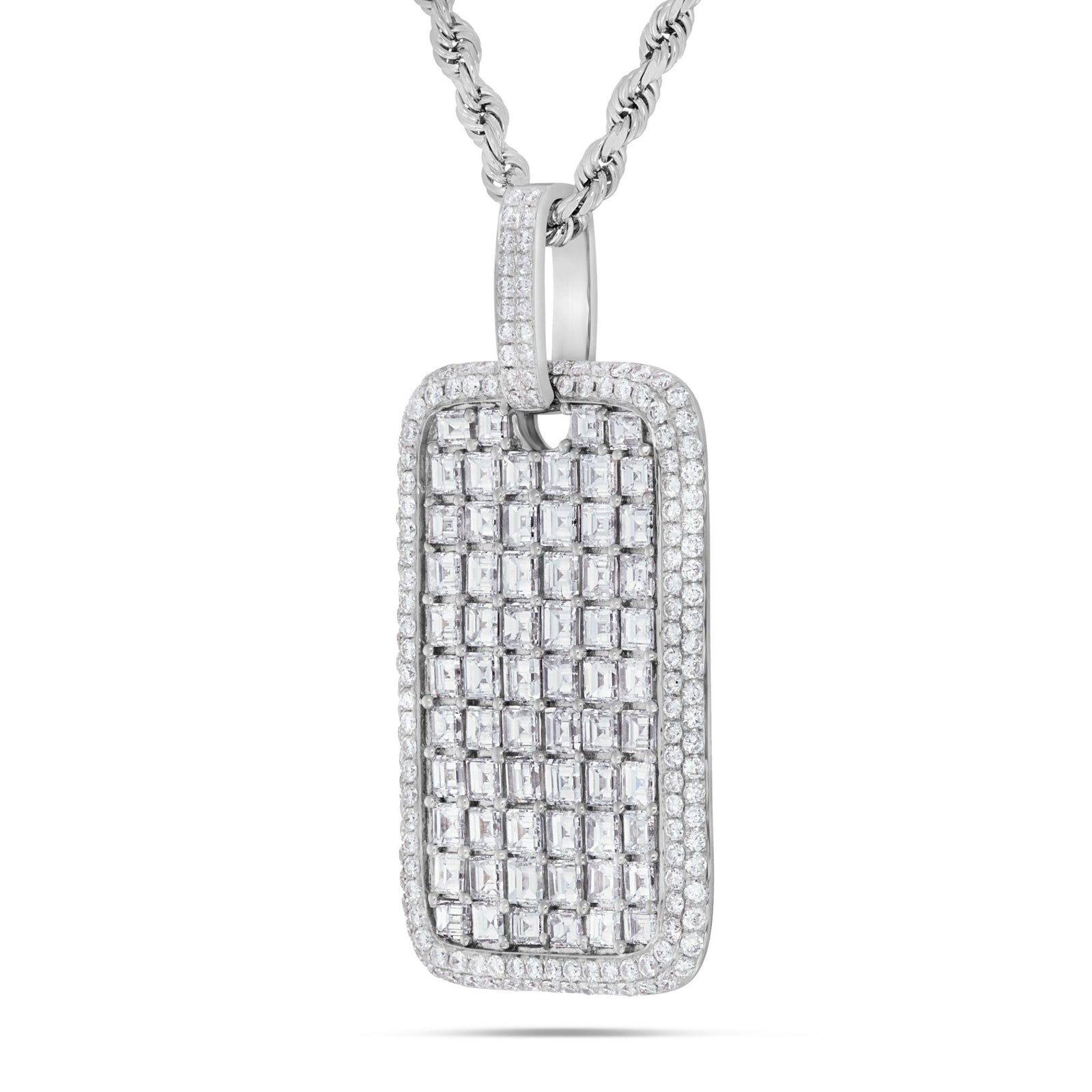 14K White Gold 10.75ct Emerald Diamond Dog Tag Pendant – SHYNE