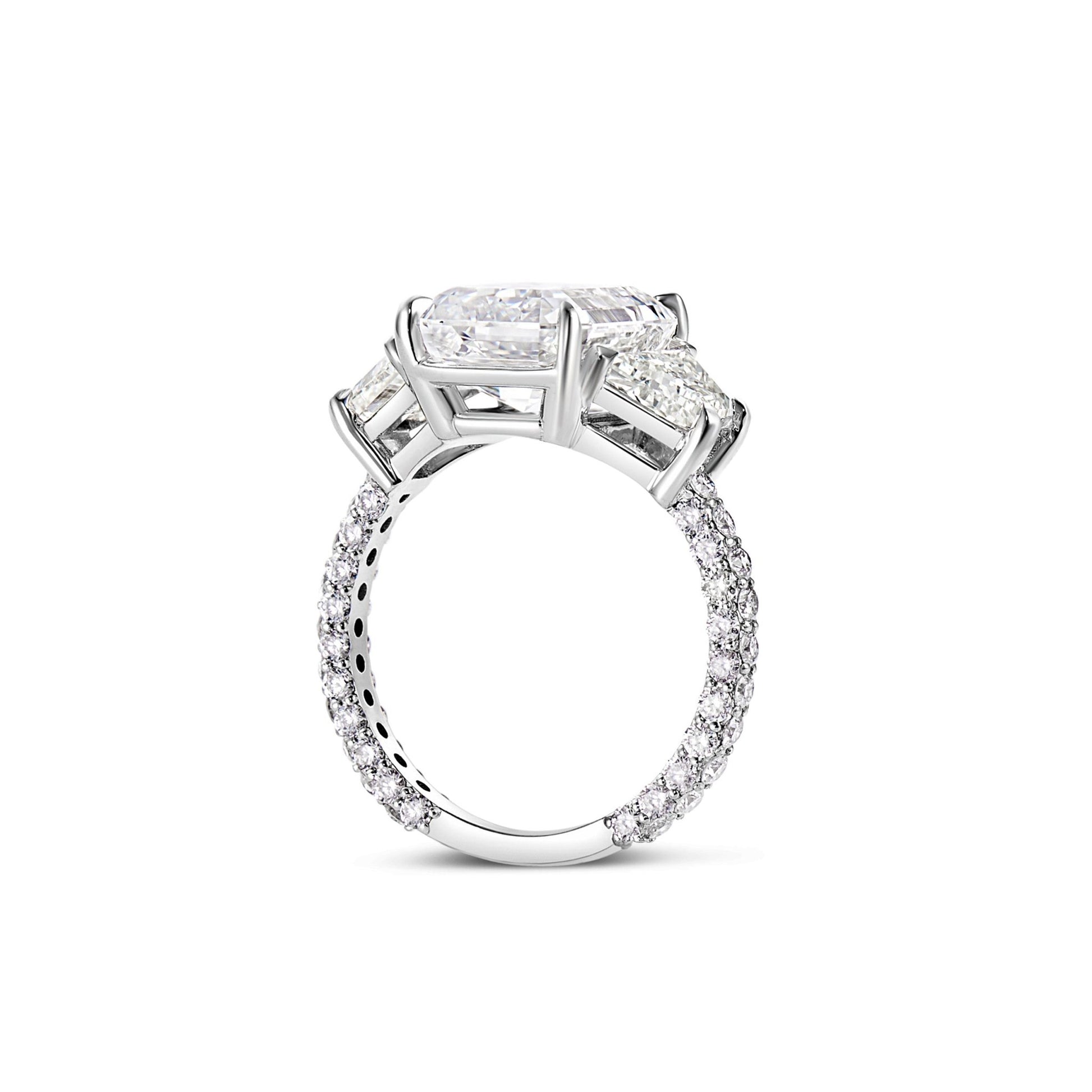 Emerald Three Stone Diamond Engagement Ring - Shyne Jewelers EMERALDER_2 Shyne Jewelers