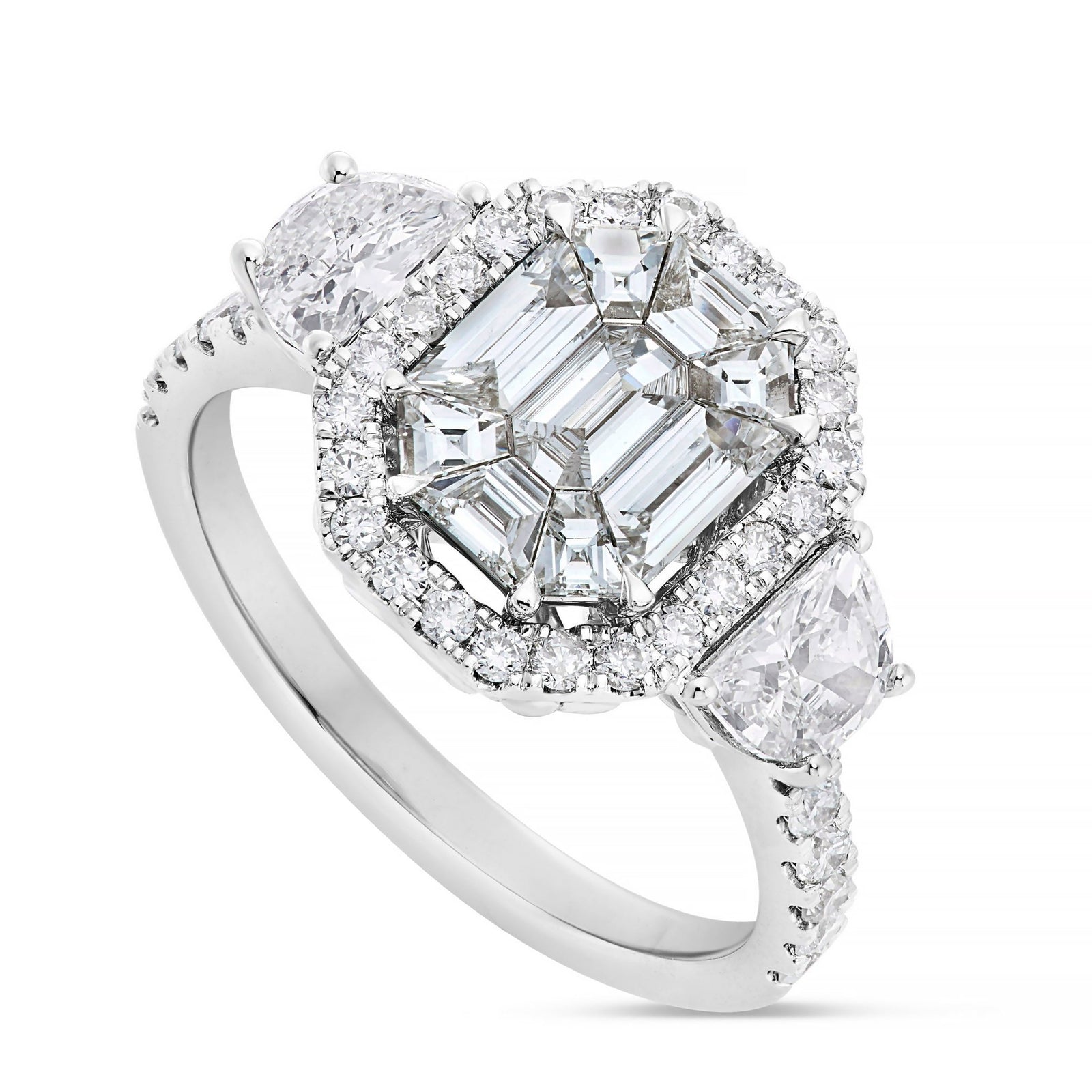 ☆早い者勝ち☆エメラルド 3ストーンリング 約6g ダイヤモンド 18K White Gold 1.73ct Three Stone Emerald Diamond Ring – SHYNE