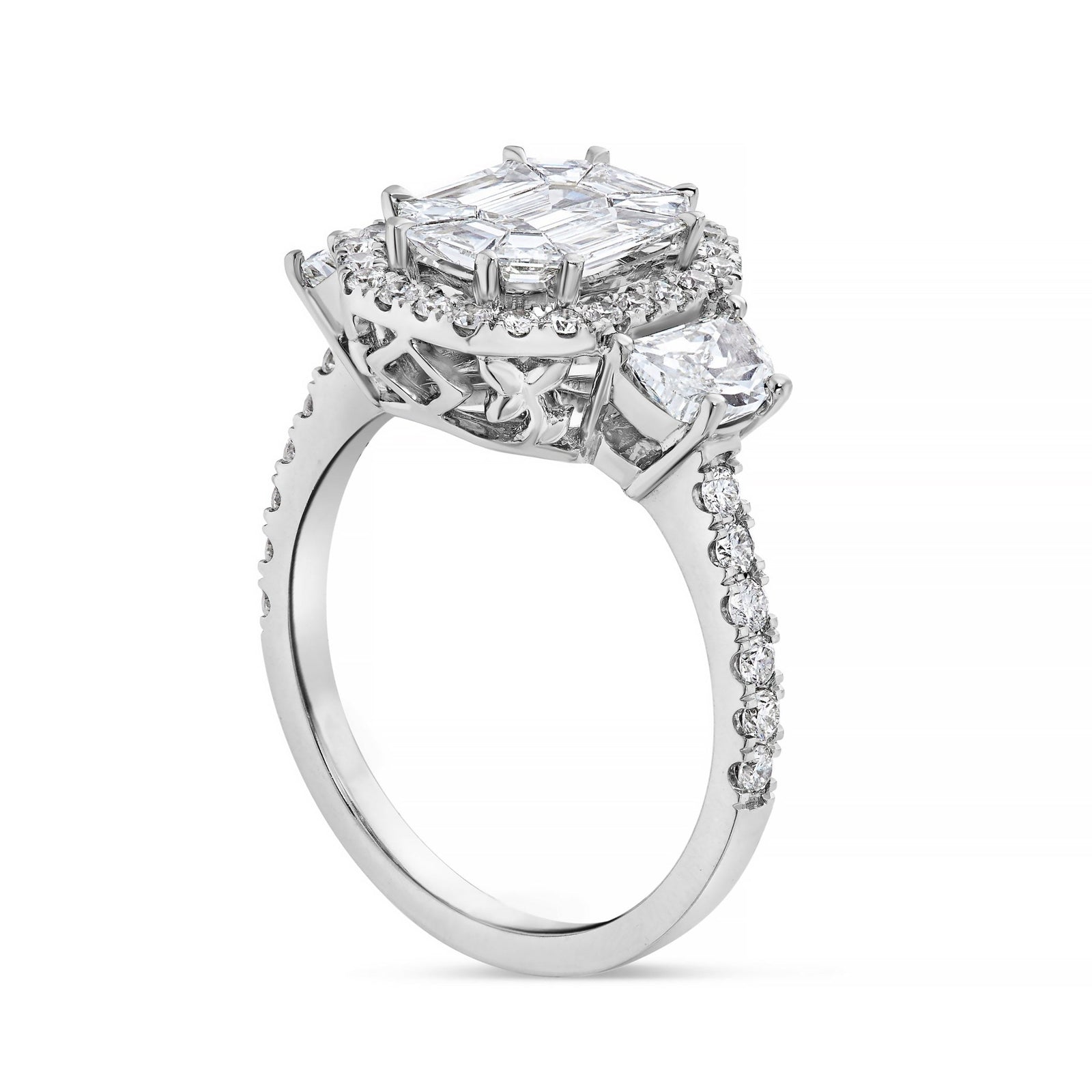 18K White Gold 1.73ct Three Stone Emerald Diamond Ring – SHYNE