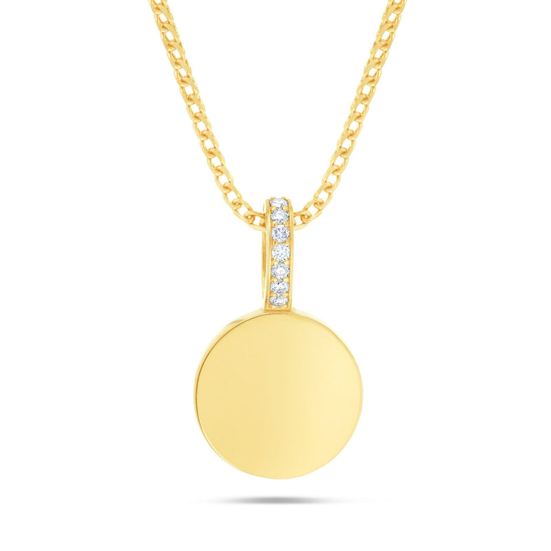 Engravable Circle Pendant with Diamond Bail - Shyne Jewelers 160-00198 Yellow Gold Shyne Jewelers