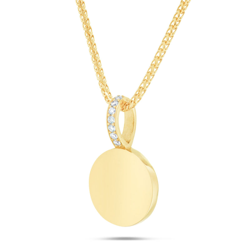 Engravable Circle Pendant with Diamond Bail - Shyne Jewelers 160-00198 Yellow Gold Shyne Jewelers