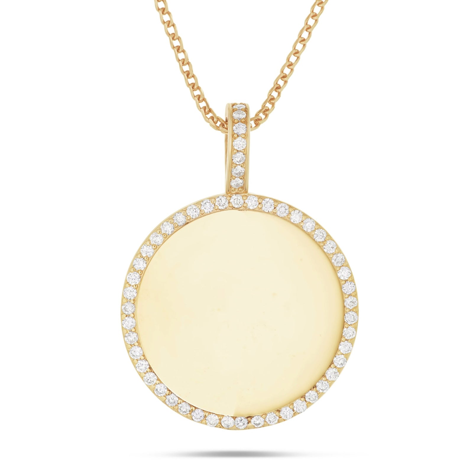 14K Gold 0.70ct Large Engravable Diamond Circle Pendant