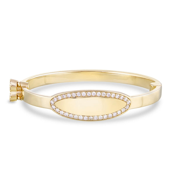 Engravable Oval Baby Bangle with Diamonds - Shyne Jewelers 170-BID-O Yellow Gold Shyne Jewelers