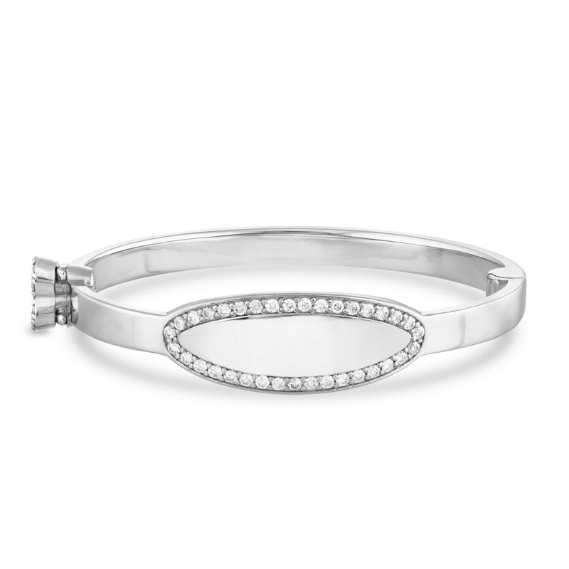 Engravable Oval Baby Bangle with Diamonds - Shyne Jewelers 170-BID-O White Gold Shyne Jewelers