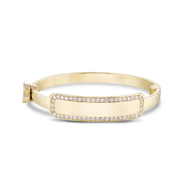 Engravable Rectangle Baby Bangle with Diamonds - Shyne Jewelers 170-BID-R Yellow Gold Shyne Jewelers