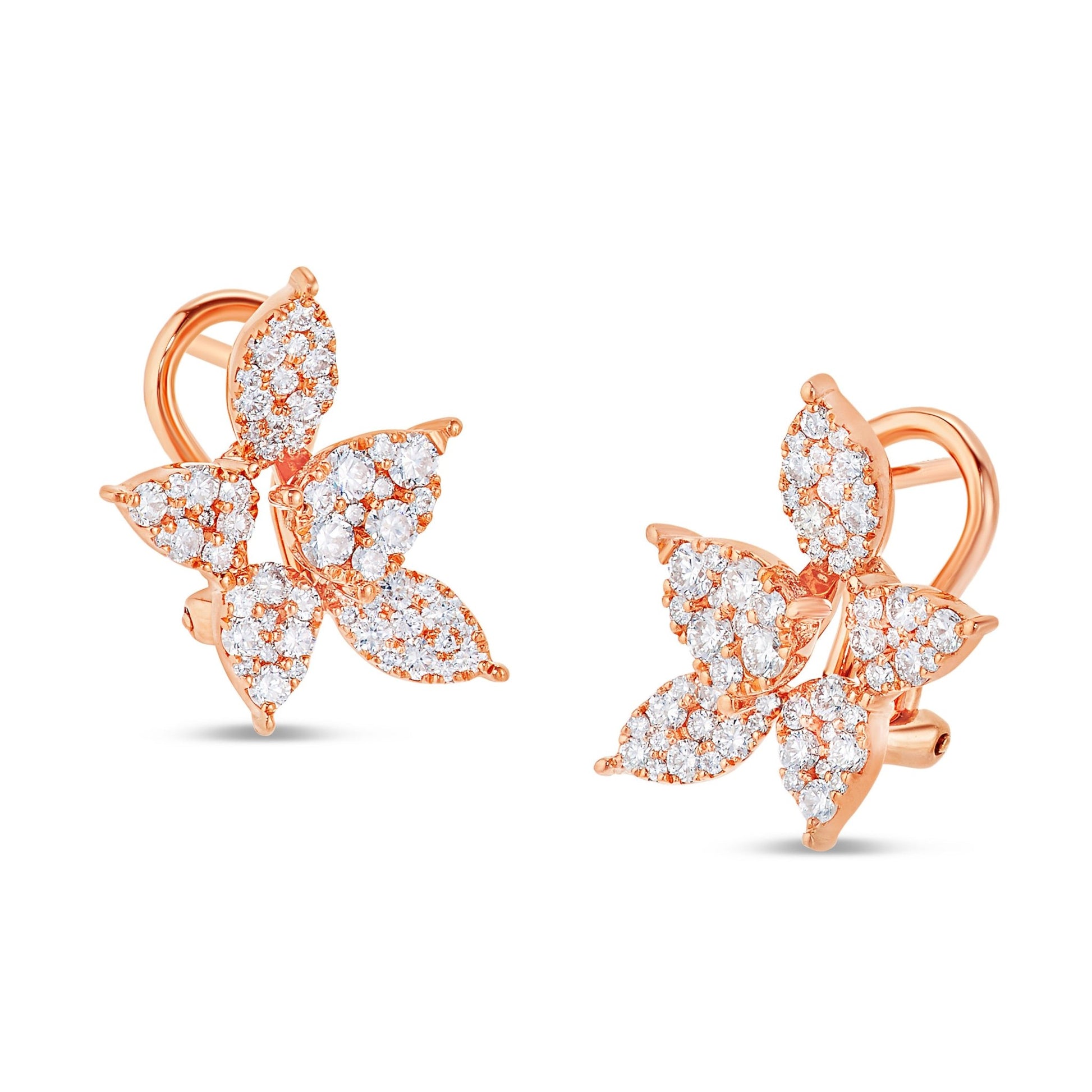 Floral Diamond Stud Earrings - Shyne Jewelers 150-00212 Rose Gold Shyne Jewelers