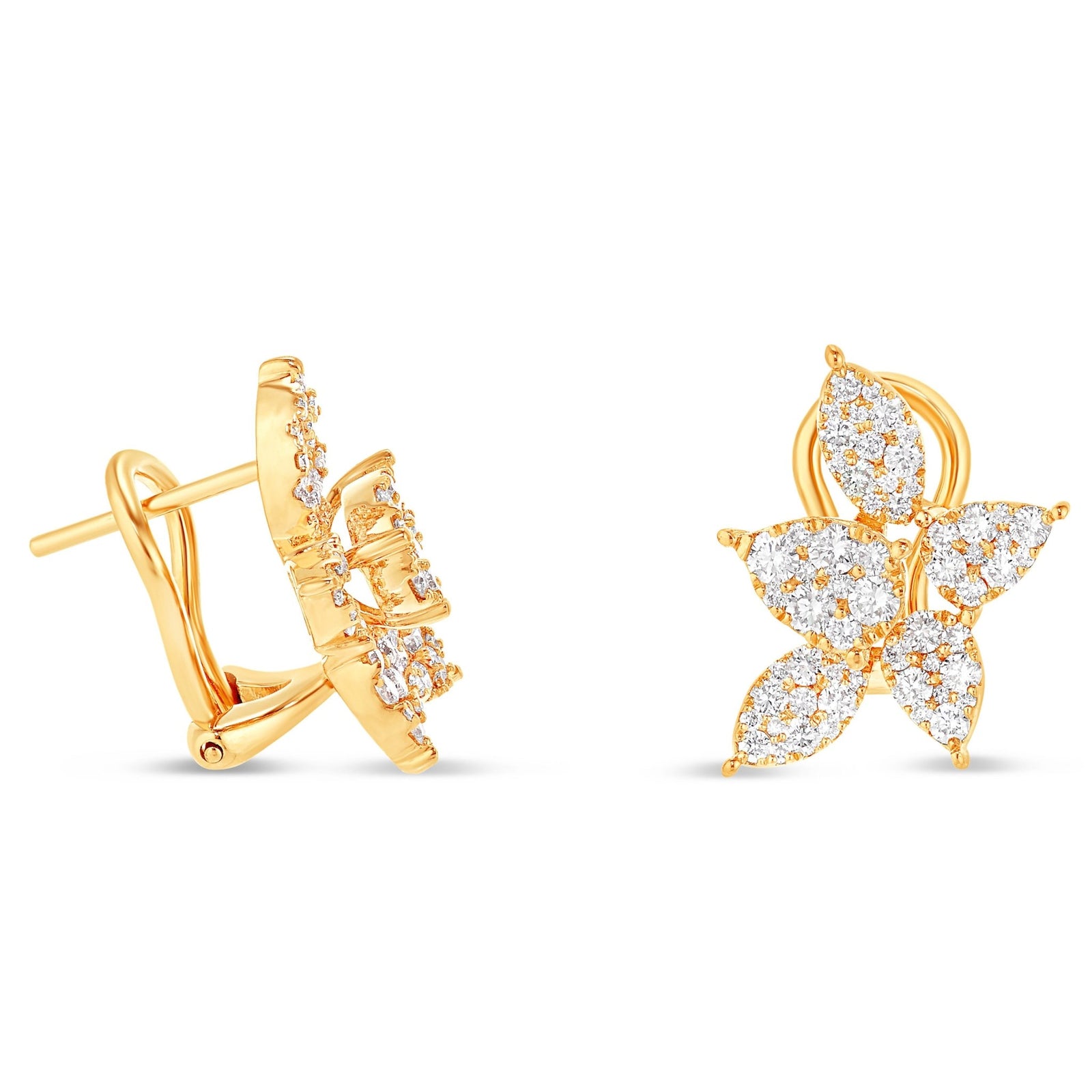 18K Gold 1.14ct Floral Huggy Diamond Stud Earrings – SHYNE JEWELERS