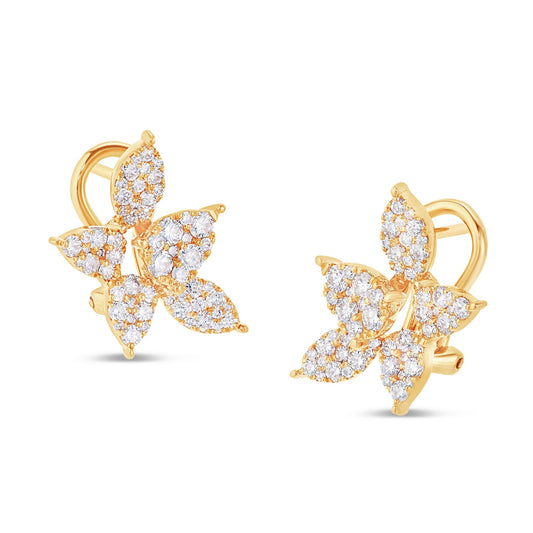 Floral Diamond Stud Earrings - Shyne Jewelers 150-00212 Yellow Gold Shyne Jewelers
