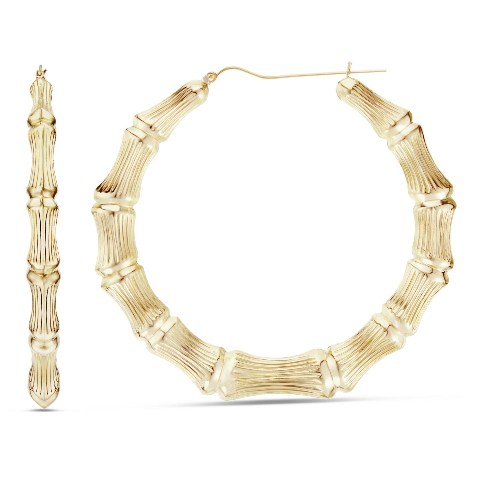 10K Gold Bamboo Hoops 1.5 Inches