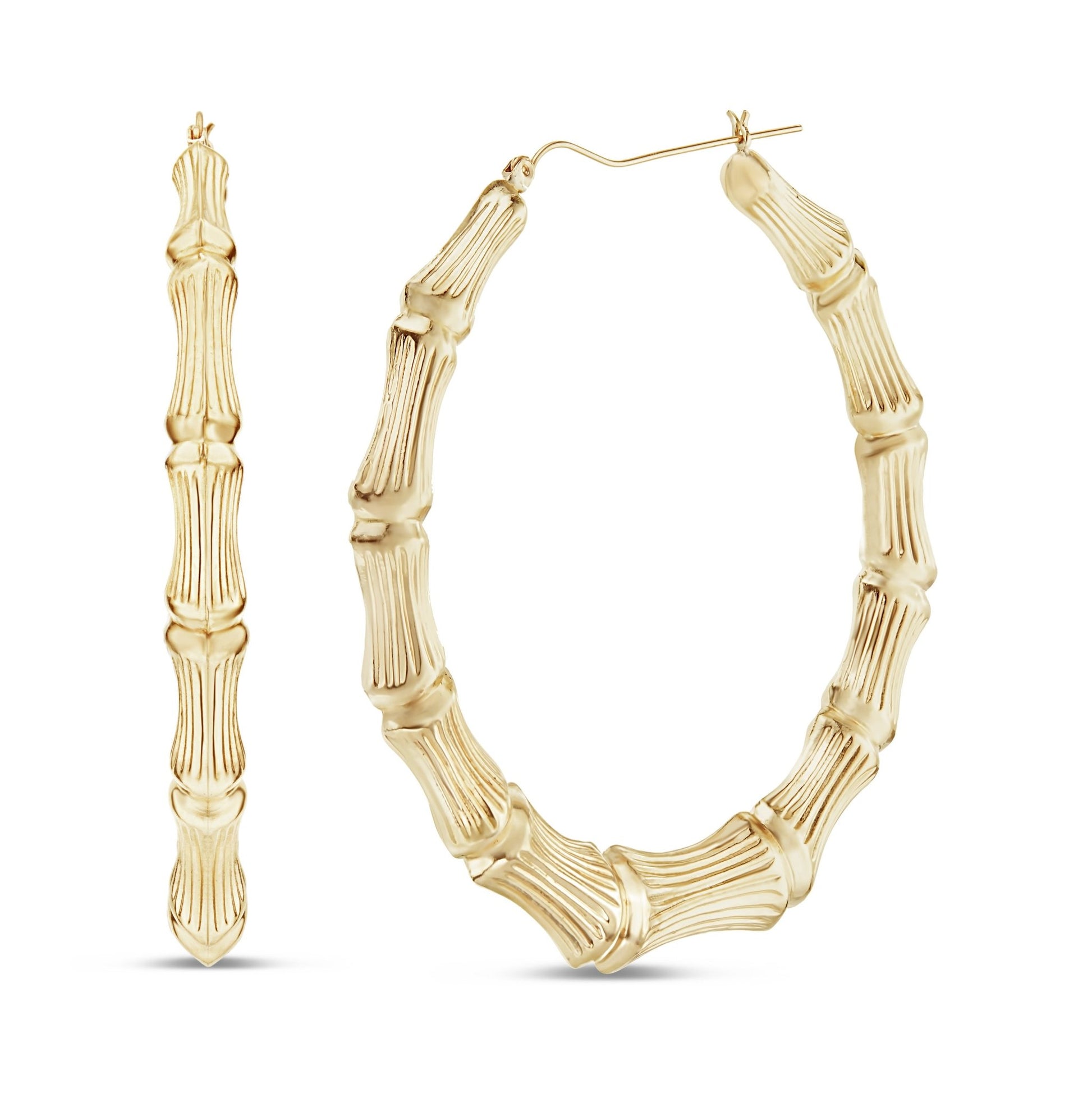 10K Gold Bamboo Hoops 1.5 Inches