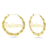 Gold Bamboo Name Hoops - Shyne Jewelers 2 Inches Shyne Jewelers