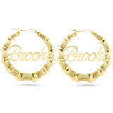 Gold Bamboo Name Hoops - Shyne Jewelers 1 Inch Shyne Jewelers