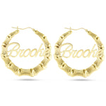 Gold Bamboo Name Hoops - Shyne Jewelers 1 Inch Shyne Jewelers