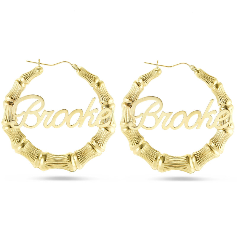 Gold Bamboo Name Hoops - Shyne Jewelers 1 Inch Shyne Jewelers