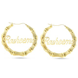 Gold Bamboo Name Hoops - Shyne Jewelers 2 Inches Shyne Jewelers