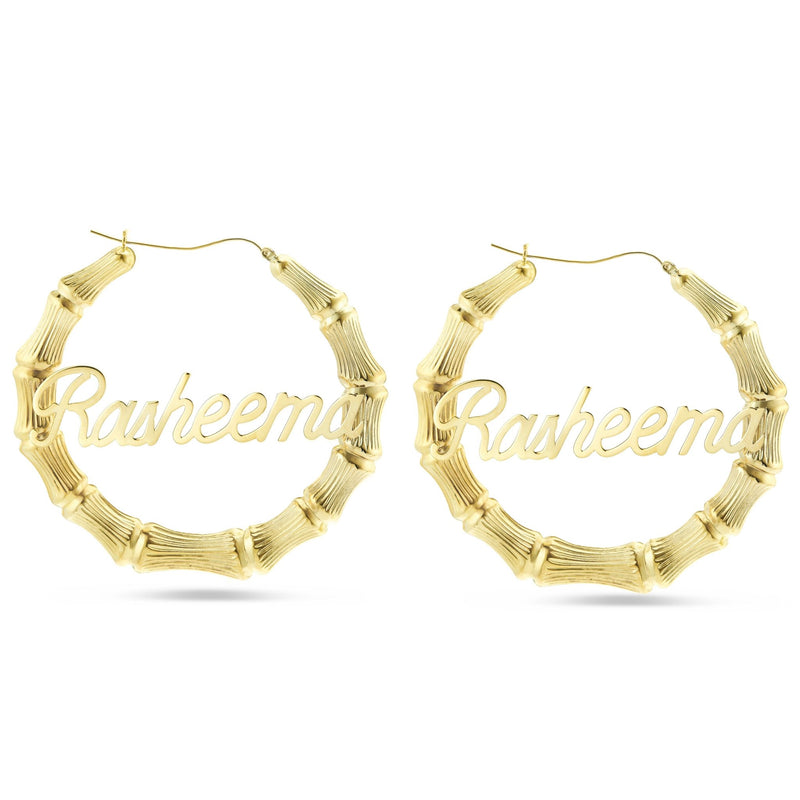 Gold Bamboo Name Hoops - Shyne Jewelers 2 Inches Shyne Jewelers