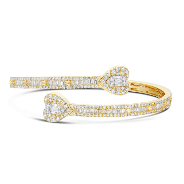 Heart Baguette Bangle Bracelet - Shyne Jewelers HEARTBANGLE_1 Yellow Gold Shyne Jewelers