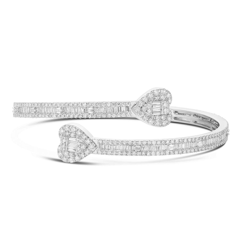 Heart Baguette Bangle Bracelet - Shyne Jewelers HEARTBANGLE_1 White Gold Shyne Jewelers
