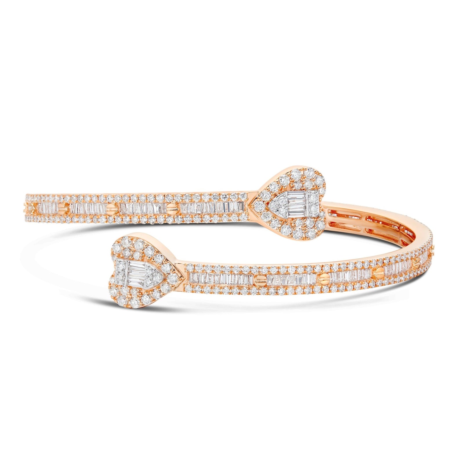 Harlembling 925 Silver Iced Baguette Heart Bangle – CZ, 6-7.5”, Adjustable