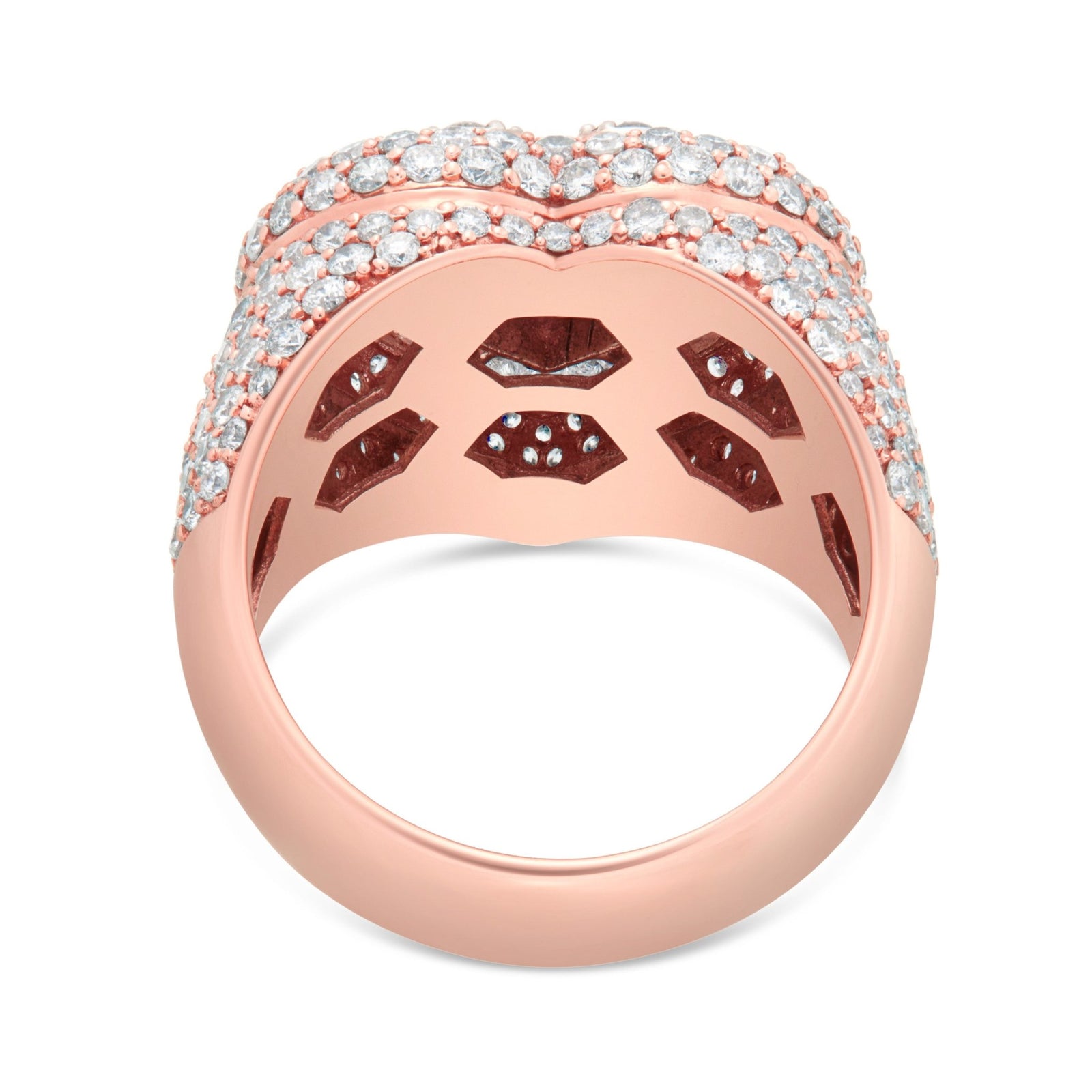 10K Rose Gold 5.25ct Baguette Bilevel Heart Diamond Statement Ring