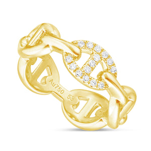 Hermes Link Ring with Diamonds - Shyne Jewelers Yellow Gold 4 Shyne Jewelers