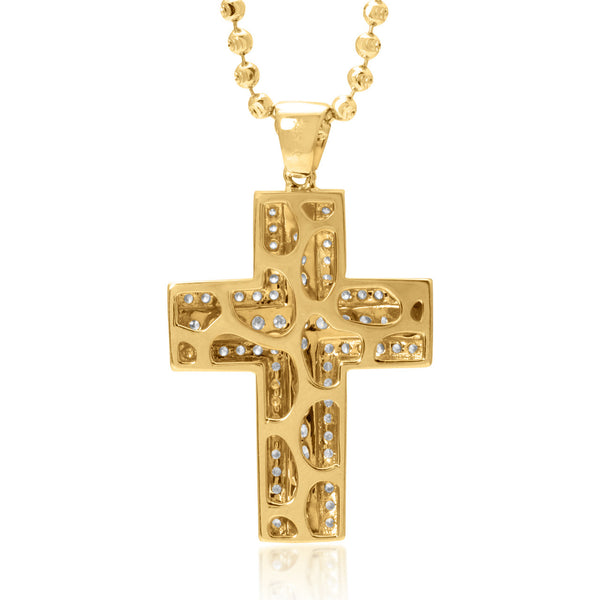 14k Yellow Gold 1ct Diamond Cross Pendant Back