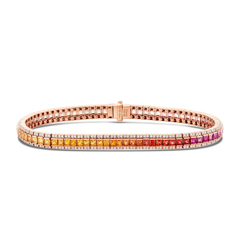 18K Gold Diamond and Sapphire Rainbow Tennis Bracelet