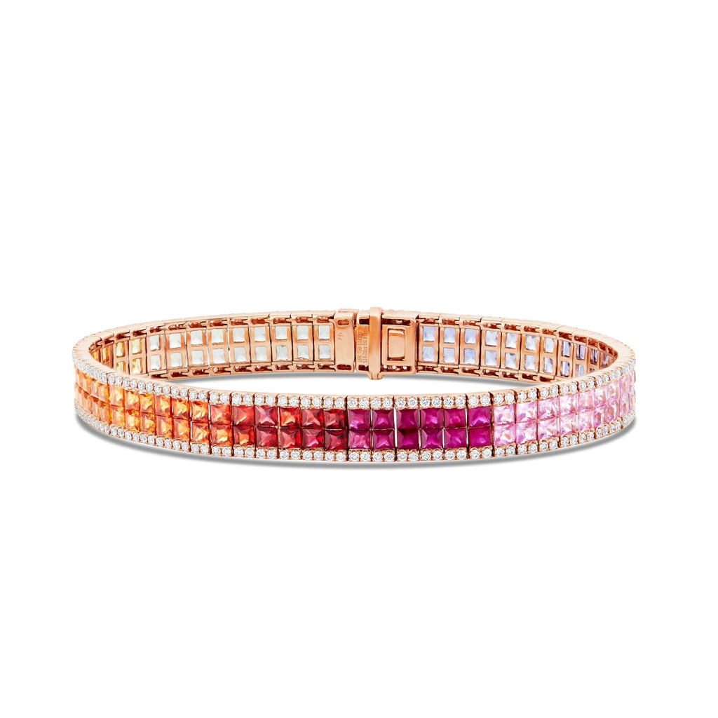 18K Gold 17.59ct Two-row Diamond and Sapphire Rainbow Tennis