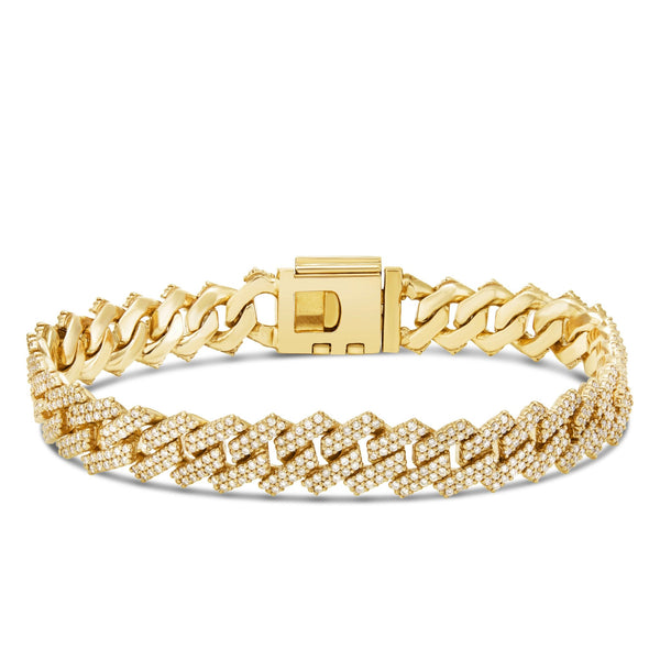 Prong-set Diamond Cuban Bracelet, 12 mm - Shyne Jewelers Yellow Gold Shyne Jewelers