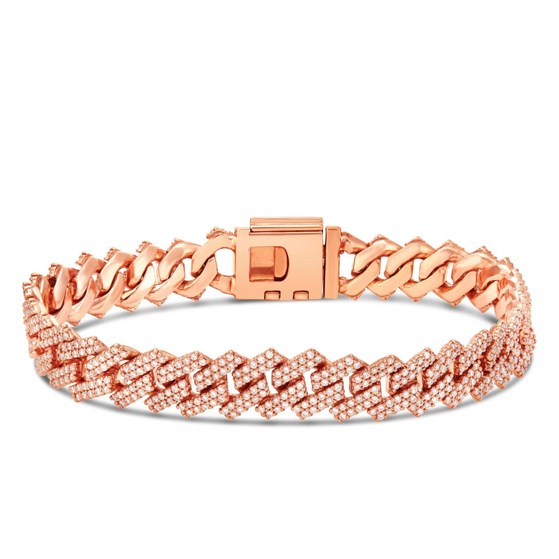 Prong-set Diamond Cuban Bracelet, 12 mm - Shyne Jewelers Rose Gold Shyne Jewelers
