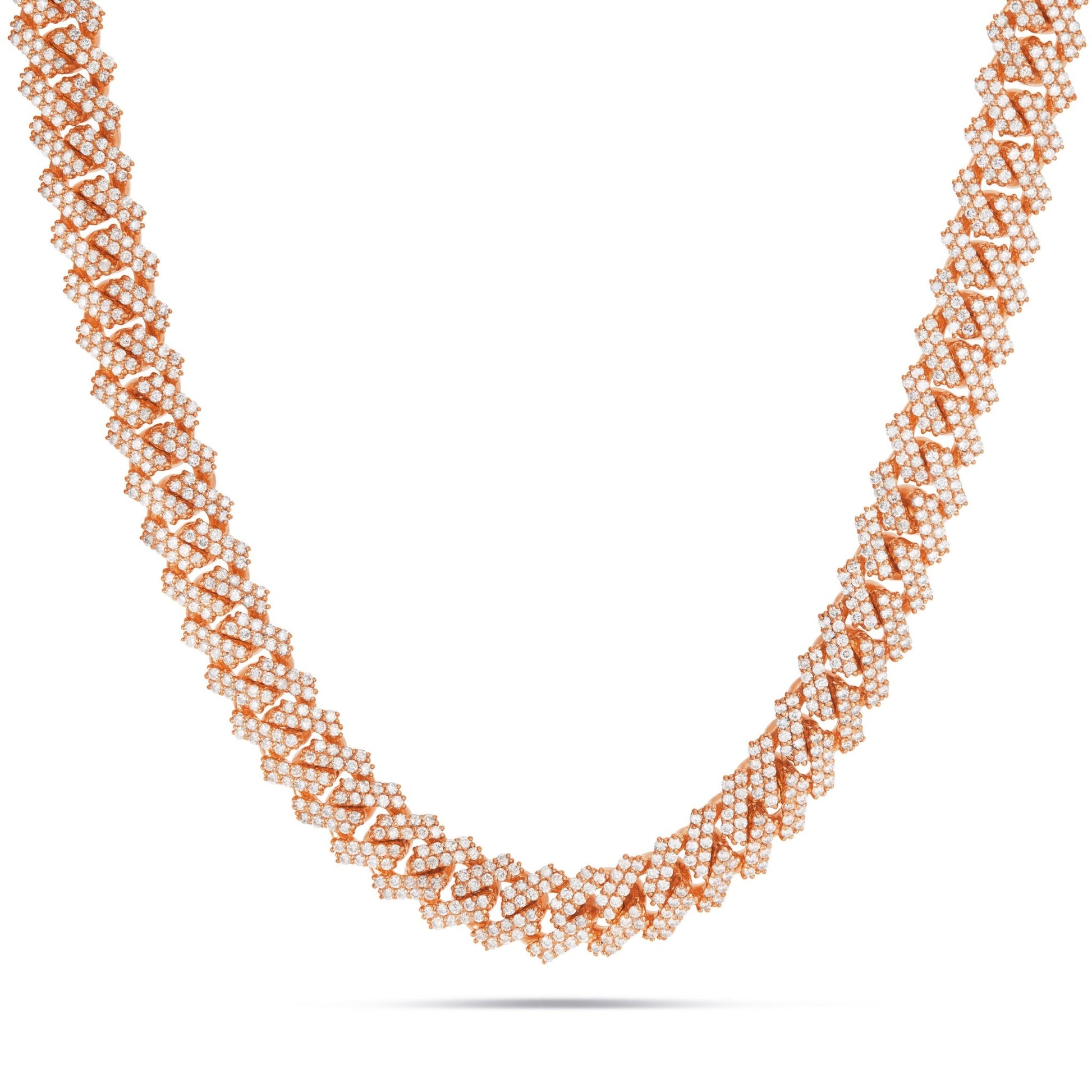 Prong set Diamond Cuban Chain, 16 mm - Shyne Jewelers Rose Gold Shyne Jewelers